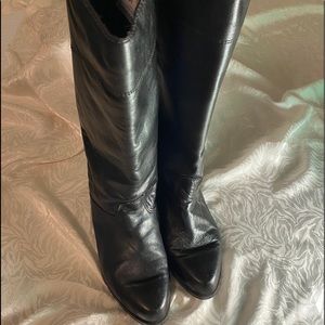 Bastion High Black Pull On Leather Flat Boots 8.5